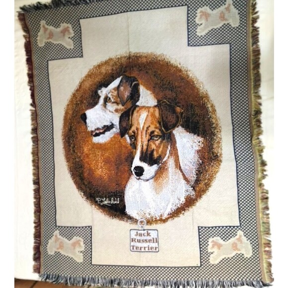 Jack Russell Terrier Tapestry Throw Blanket 48X58 Signed - Picture 1 of 2